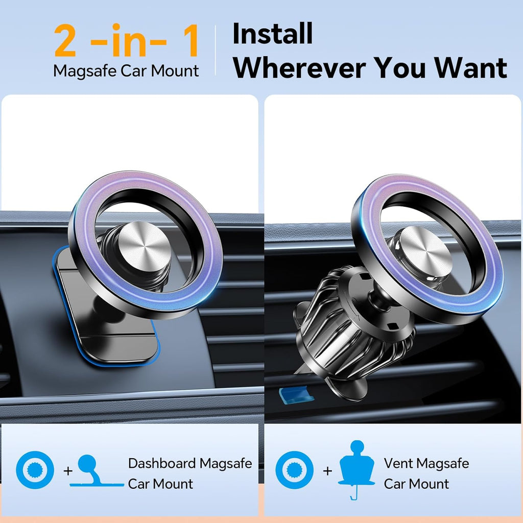for MagSafe Car Mount Charger【Stronger Magnets】 iPhone Magnetic Wireless Car Charger【Dashboard+Vent】 for Magsafe Charger Cell Phone Car Mount for iPhone 16 Pro Max 15 14 13 12 MagSafe Cases