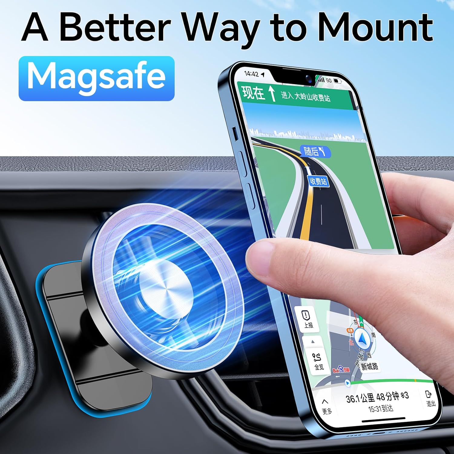 for MagSafe Car Mount Charger【Stronger Magnets】 iPhone Magnetic Wireless Car Charger【Dashboard+Vent】 for Magsafe Charger Cell Phone Car Mount for iPhone 16 Pro Max 15 14 13 12 MagSafe Cases