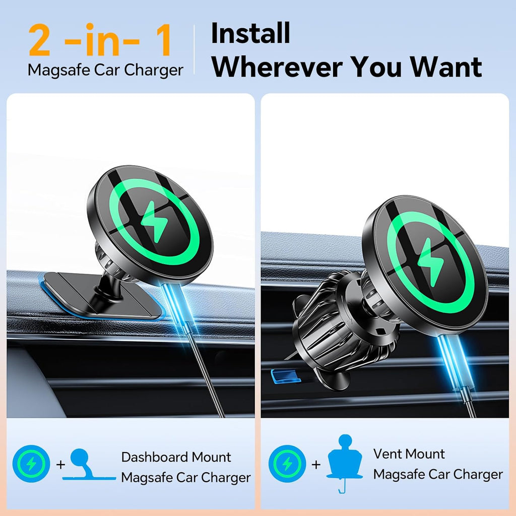 for MagSafe Car Mount Charger【Stronger Magnets】 iPhone Magnetic Wireless Car Charger【Dashboard+Vent】 for Magsafe Charger Cell Phone Car Mount for iPhone 16 Pro Max 15 14 13 12 MagSafe Cases
