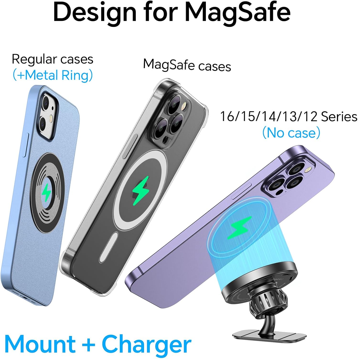 for MagSafe Car Mount Charger【Stronger Magnets】 iPhone Magnetic Wireless Car Charger【Dashboard+Vent】 for Magsafe Charger Cell Phone Car Mount for iPhone 16 Pro Max 15 14 13 12 MagSafe Cases