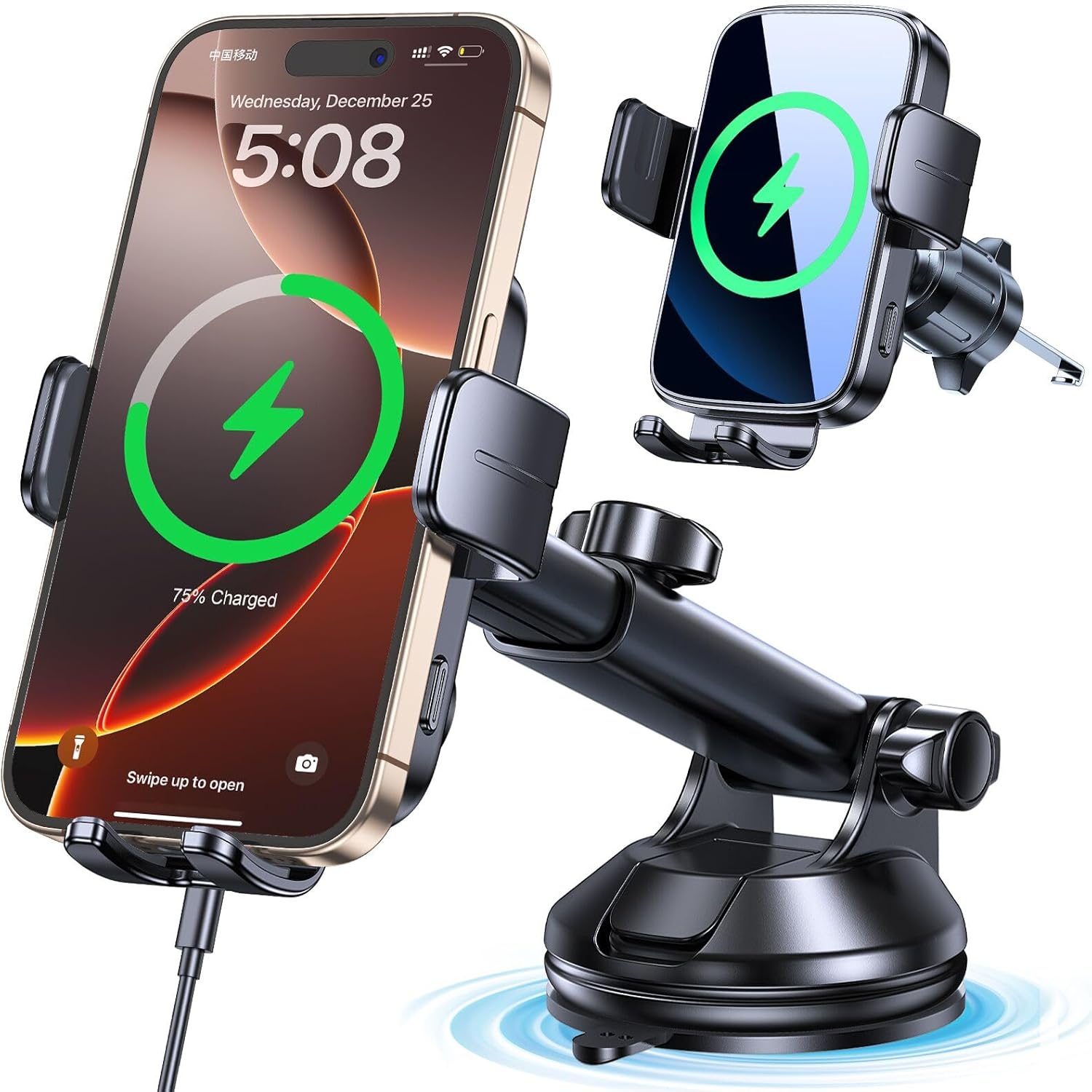 Wireless Car Charger Mount, Wireless Phone Charger for Car Auto Clamping Car Phone Holder Charger【 Wind + Vent + Dash 】Car Wireless Charger for Car for iPhone 16 15 14, Galaxy S24 S23 S22 etc