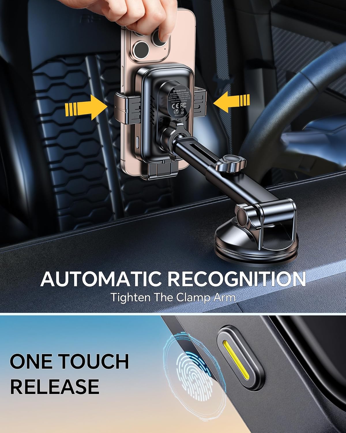 Wireless Car Charger Mount, Wireless Phone Charger for Car Auto Clamping Car Phone Holder Charger【 Wind + Vent + Dash 】Car Wireless Charger for Car for iPhone 16 15 14, Galaxy S24 S23 S22 etc