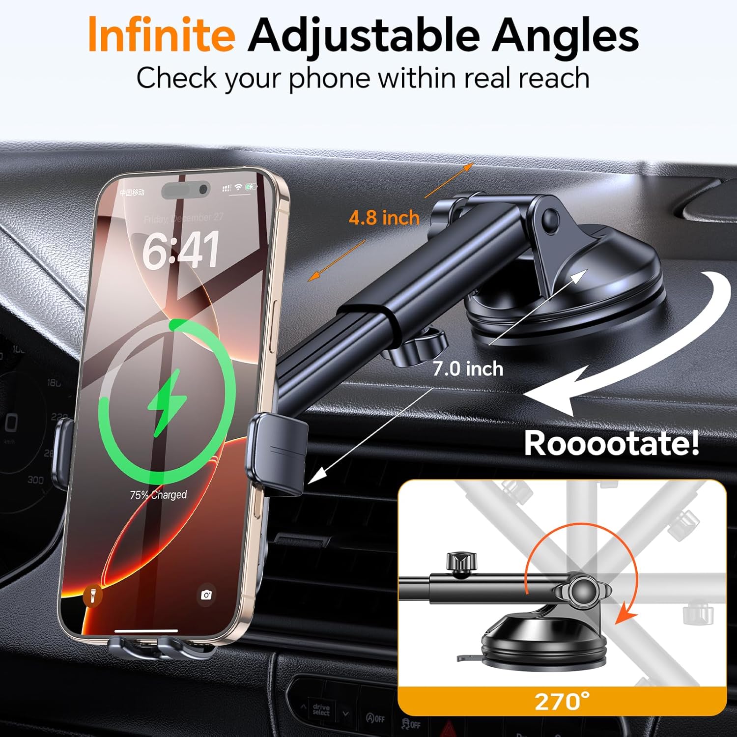 Wireless Car Charger Mount, Wireless Phone Charger for Car Auto Clamping Car Phone Holder Charger【 Wind + Vent + Dash 】Car Wireless Charger for Car for iPhone 16 15 14, Galaxy S24 S23 S22 etc