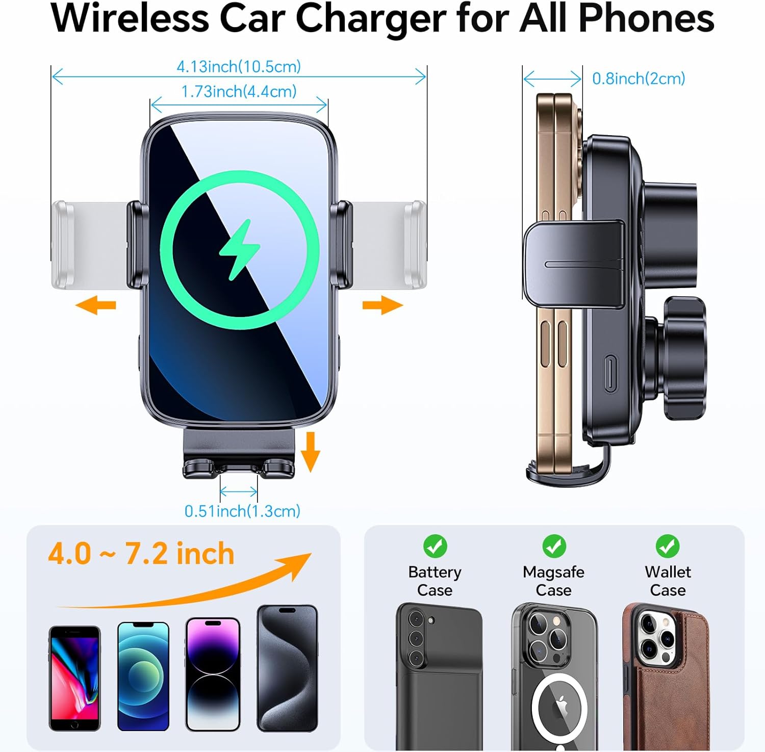Wireless Car Charger Mount, Wireless Phone Charger for Car Auto Clamping Car Phone Holder Charger【 Wind + Vent + Dash 】Car Wireless Charger for Car for iPhone 16 15 14, Galaxy S24 S23 S22 etc